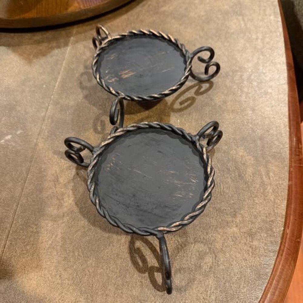 Bronze Metal Candle Holders Round Candleholders Braid Rope Design Set of 2